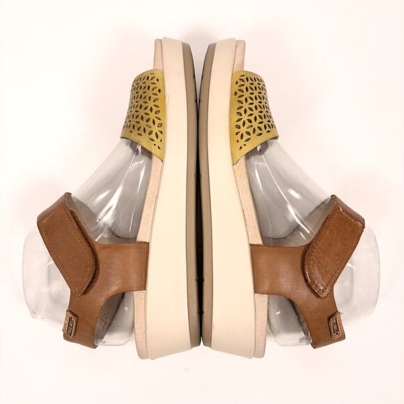 Pikolinos Mykonos Platform Wedge Sandals 39 8.5 Perforated Leather Shoes Yellow - Picture 6 of 11